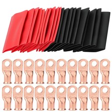 40 pcs 1/0 AWG Gauge Copper Lugs w/ BLACK & RED Heat Shrink Ring Terminals Set picture
