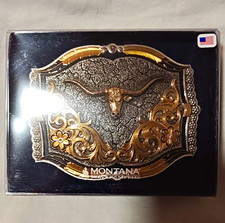 Montana Silversmiths Western Longhorn Belt Buckle with Box, Western Americana picture