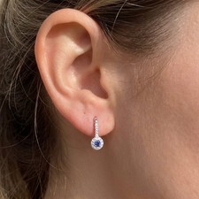 1/3ct Blue Sapphire & Diamond Drop Earrings 10K White Gold picture