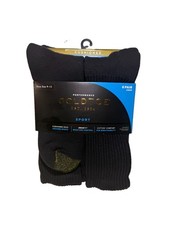 New Goldtoe Men 6 Pack Performance Premium Cushioned Black Crew Socks Sizes 9-12 picture