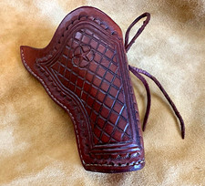 Hand Carved 1873 Colt Single Action Holster 3.50” R. Hand & Cross Draw Leather picture