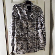 American Breed Smart Shirt Men's M Gray/White Geometric Woven LS Point Collar picture