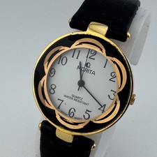 Vintage Morita Quartz Watch Unisex Gold Tone Leather Japan Analog New Battery picture