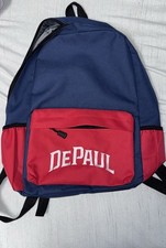DePaul University navy blue and red backpack with white 'DEPAUL’ embroidered in. picture