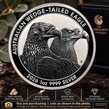 2026 Australia $1 Silver Wedge-Tailed Eagle Coin 1oz Uncirculated Collectible picture