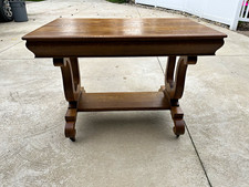 Beautifully refinished antique quarter sawn oak library table with drawer picture