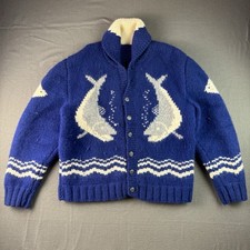 1950s Cowichan Salmon Chunky Knit Cardigan Sweater picture