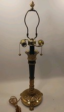 Vtg Dual Socket French Neoclassical Brass Acanthus Black Corinthian Column Lamp picture