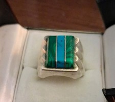 Vintage HEAVY Malachite & Turquoise Sterling Silver Handmade picture