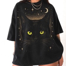 women t-shirt short sleeve graphic, Black Cat Vintage 90s Witchy Y2K Celestial picture