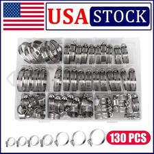 130pcs Adjustable Hose Clamps Worm Gear Stainless Steel Clamp Assortment 7 Sizes picture