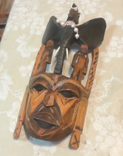 Vintage Ceremonial Mask. African. Wood & Beads. Hand Carved. Plain Wood. Kenya. picture