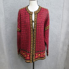 Vintage Squaw Valley Women L Wool Cardigan Nordic Folk Heritage AprèsSki Grandpa picture