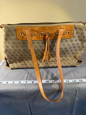 Dooney & Bourke Beige Monogram Shoulder Bag Zip Tassel Lined Pockets Silver picture