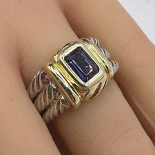 1990s Vintage Mixed-Metal Cable Statement Ring 925 Silver &14K Gold Amethyst 6.5 picture
