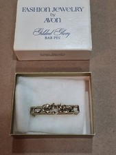 Vintage Avon Gilded Glory Gold-Tone Bar Pin Unused Original Box 1981 Jewelry  picture