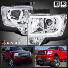 Fits 2009-2014 Ford F150 F-150 LED Tube Bar Projector Headlights Head Lamps Pair picture