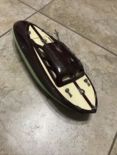 Vintage 1950’s ITO Motor Boat G4 Cruiser Toy Model Burgundy Aqua Wood Read Desc picture