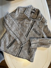 Dex 1963 Textured Moto Womens Jacket Med Boucle Textured Tweed Zip Biker Style picture