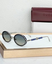 Gucci GG1661 Oval Sunglasses Silver Metal Frame Blue Crystal Decor 57 口 18-147 picture