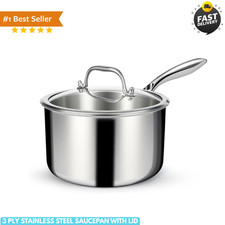 3 Ply Stainless Steel Saucepan with Lid, 3 Quart Multipurpose Cooking Pot, St... picture