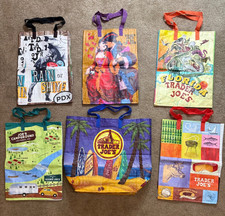Lot of 6 TRADER JOE’S BAGS TOTE BAGS USA TRAVEL Vintage Plastic picture