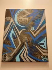 Blue Painting with magical designs - 16 X 20 inch Canvas - Original  picture