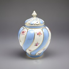 Antique George Jones Crescent Pottery Tea Caddy Jar England Complete W/Both Lids picture