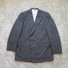 Vtg PAUL STUART Peak Lapel DOUBLE BREASTED Flannel Wool Blazer 40 L Gray Striped picture