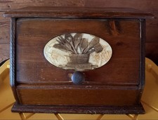 Vintage 1970’s Wooden Bread Box Lucite Resin Inlay with Utensil Design picture