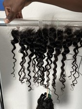 Human Hair Curly Lace Weft Hair Extension Bundle Black 14 in 1 pc for Women picture