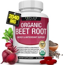 Toplux Organic Beet Root Powder Tablets - Natural Nitric Oxide Beets to Support picture
