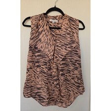 100% Silk Zebra Animal Print Drape Front Blouse Size S Old Money Office Preppy picture