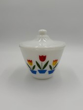 Vintage Fire King Tulip Grease Jar w/ Lid Milk Glass Anchor Hocking USA picture