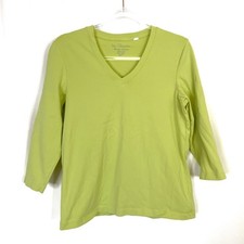 Chico's Chartreuse 3/4 Sleeve Cotton Tee Shirt V-Neck Chicos 2/US Womens Large picture