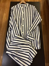 Vintage Derek Rose Pajama Set Mens 44 L Navy White Stripe Cotton Made in England picture