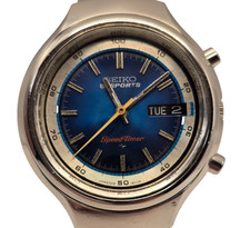 Vintage 1974 Seiko 5 Sports Speed Timer 7015-8000 Blue Dial Auto Chronograph picture