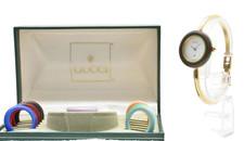 [Serviced/NEAR MINT] GUCCI Change Bezel 1100-L Gold 12 Colors Quartz Women Watch picture