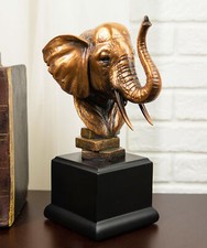 Ebros Safari Auspicious African Elephant W/ Trunk Raised Bronzed Statue W/ Base picture