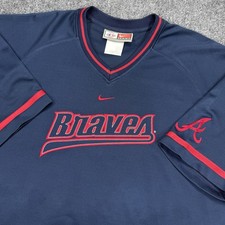 Vintage Atlanta Braves Nike Team Jersey Mens 2XL Blue Spring Training Piped EUC picture