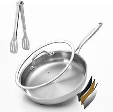 Tri-ply Stainless Steel Frying Pan 12 Inch with Lid Large Skillet for Chef's picture