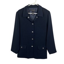 Dialogue Womens Blue Toggle Button Blazer Jacket Collared Pockets Size 12 Coat picture