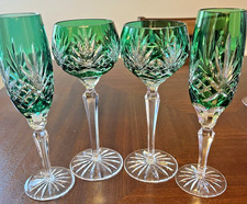 Vintage Bohemian Wine And Flute Crystal Glasses Hock Crystal Emerald Green picture