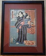 Antique Japanese Woodblock Print by Utagawa Kunisada Man with a Child c.1853 picture