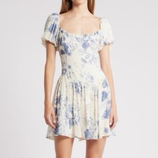 NWT Reformation Davonne Blue White Floral Mini Dress Size 12 picture
