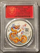 2024 Australia $1 Year of the Dragon Colorized Orange Right PCGS MS70 1oz .9999 picture