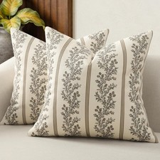 DKwizme Vintage Floral Throw Pillow Covers 18x18 Set of 2 Striped Farmhouse Deco picture
