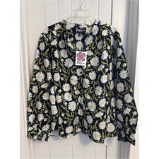 NWT Lesley Evers Daisy Print Cotton Silk Button Front 