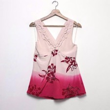 VTG 90s Y2K Silk Ruffled Cami Top Ombre Red Floral Fairycore Indie Sleaze 2 picture