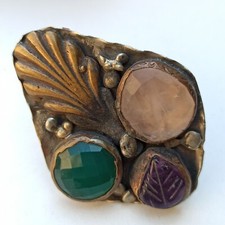 OOAK Vintage Ring Massive Chunky Faceted Tourmaline Rose Quartz Amethyst Artisan picture